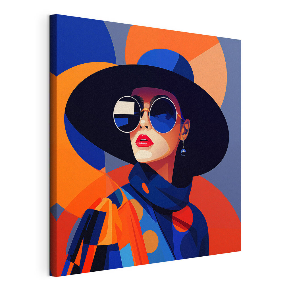 Vrouw met blauwe zonnebril, gespannen canvas met doorlopende rand