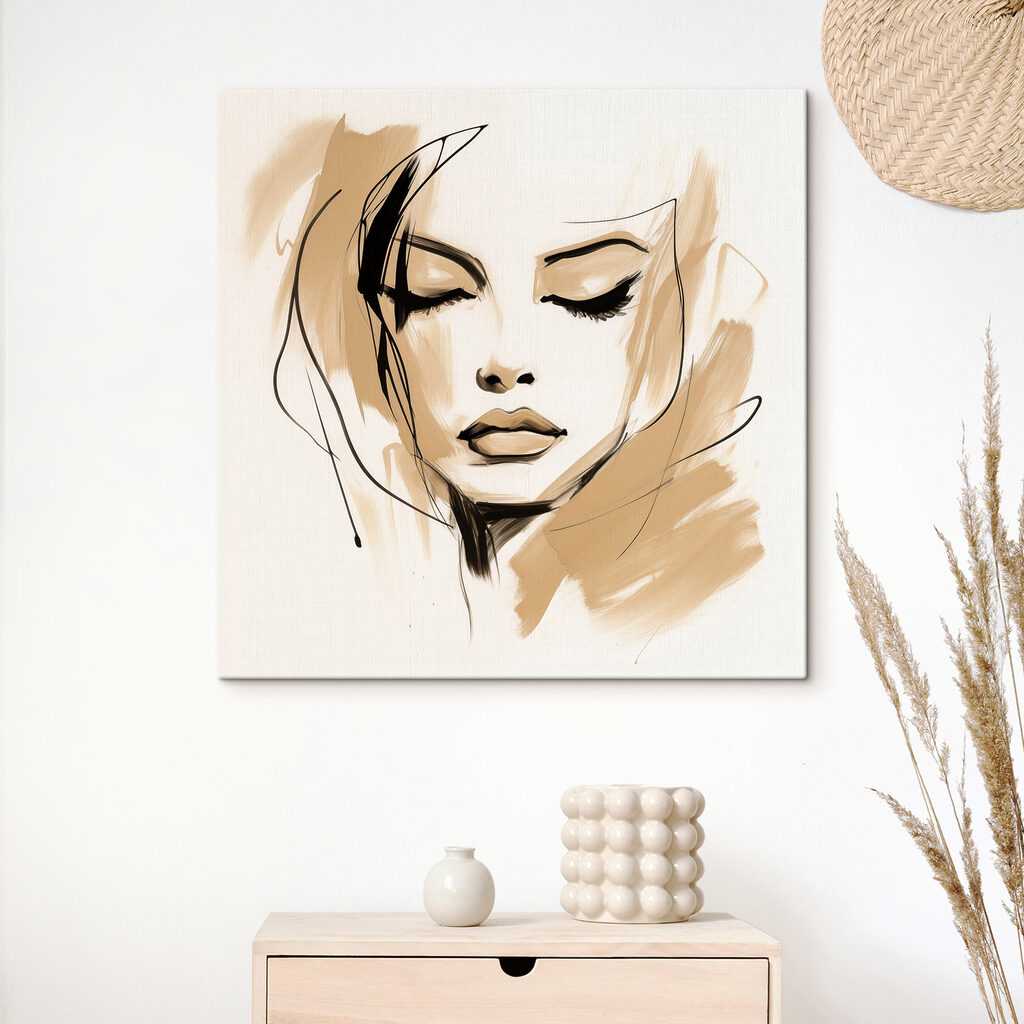 Tekeningen van het gezicht van een vrouw in een interieur