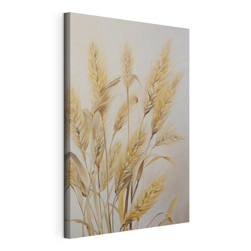 Schilderij van tarwe op een witte achtergrond, gespannen canvas met doorlopende rand