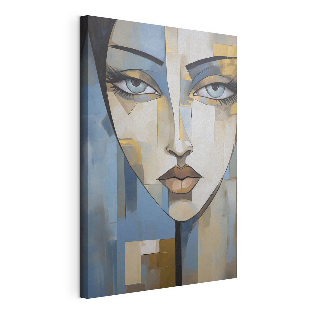 Schilderij van het gezicht van een vrouw, gespannen canvas met doorlopende rand
