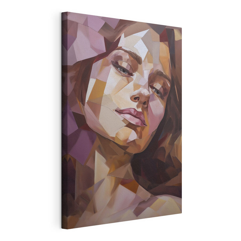 Het gezicht van een vrouw met weinig polygonen, gespannen canvas met doorlopende rand