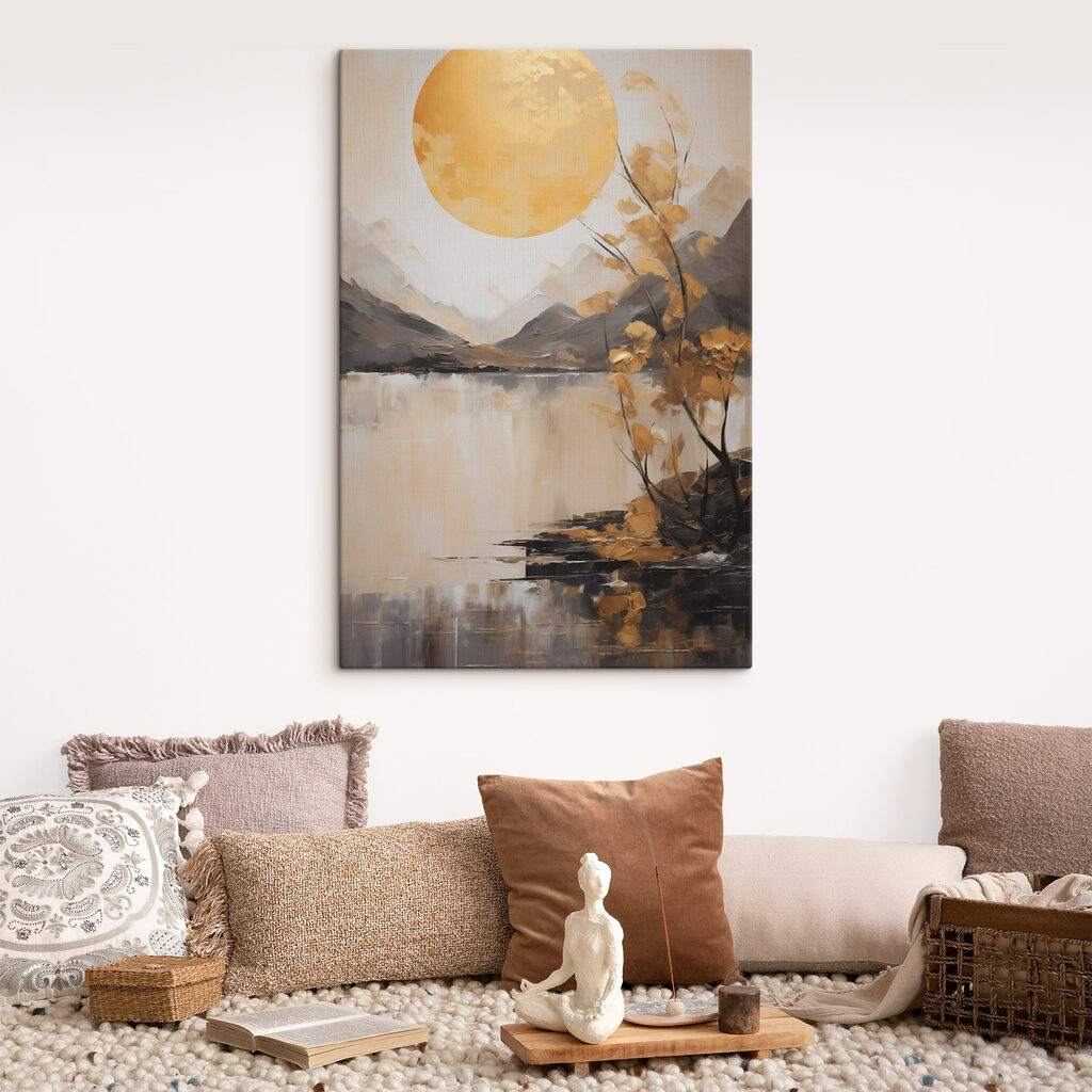 Schilderij van een boom en een meer — interieur 1