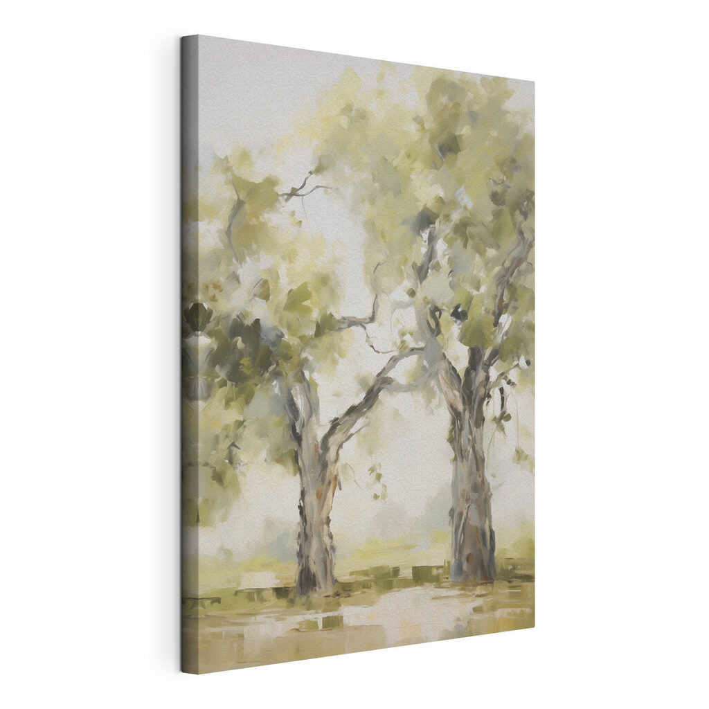 Schilderij van twee bomen, gespannen canvas met doorlopende rand