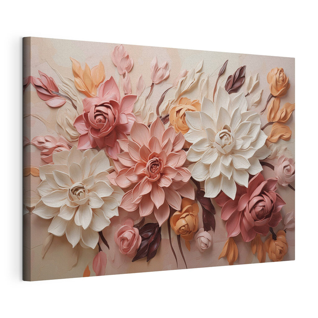 Elegante bloemen in zachte pasteltinten, gespannen canvas met doorlopende rand