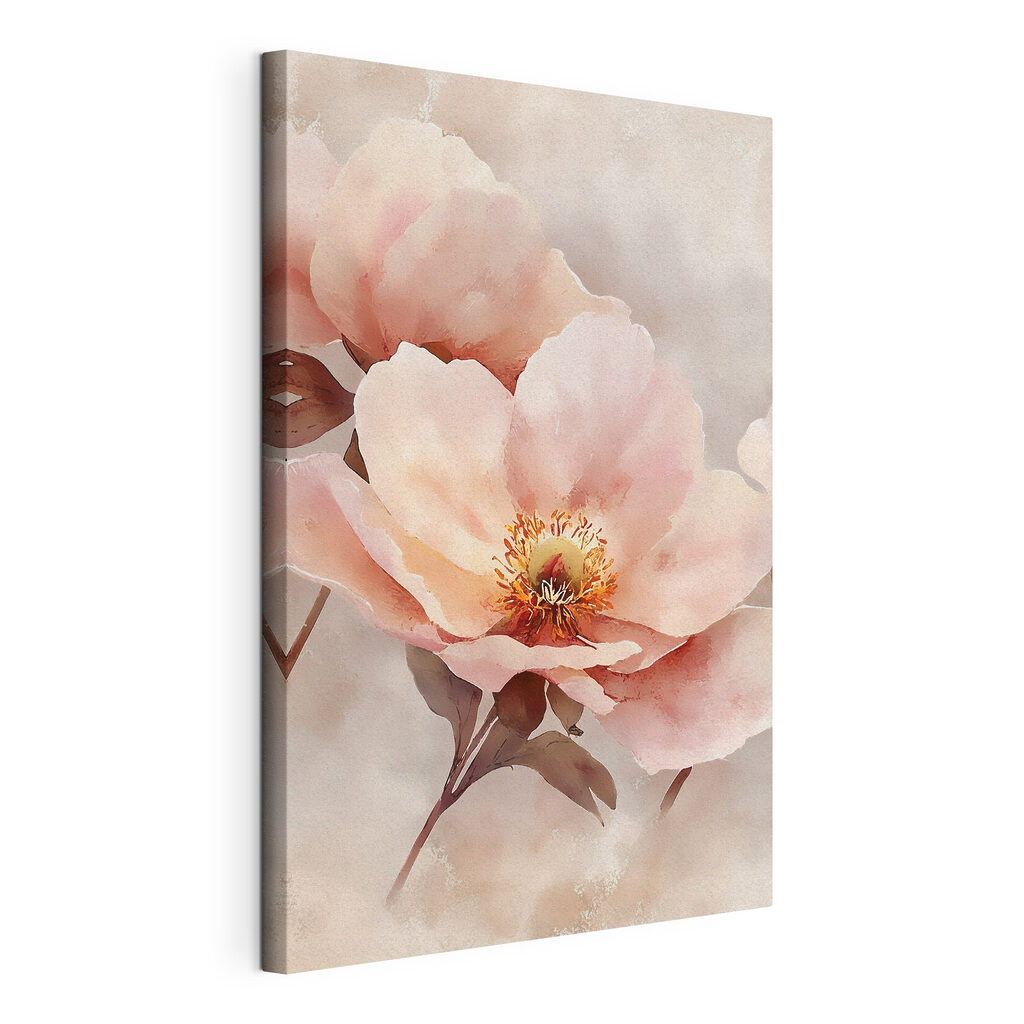 Verfijnde bloemen in zachte pasteltinten, gespannen canvas met doorlopende rand