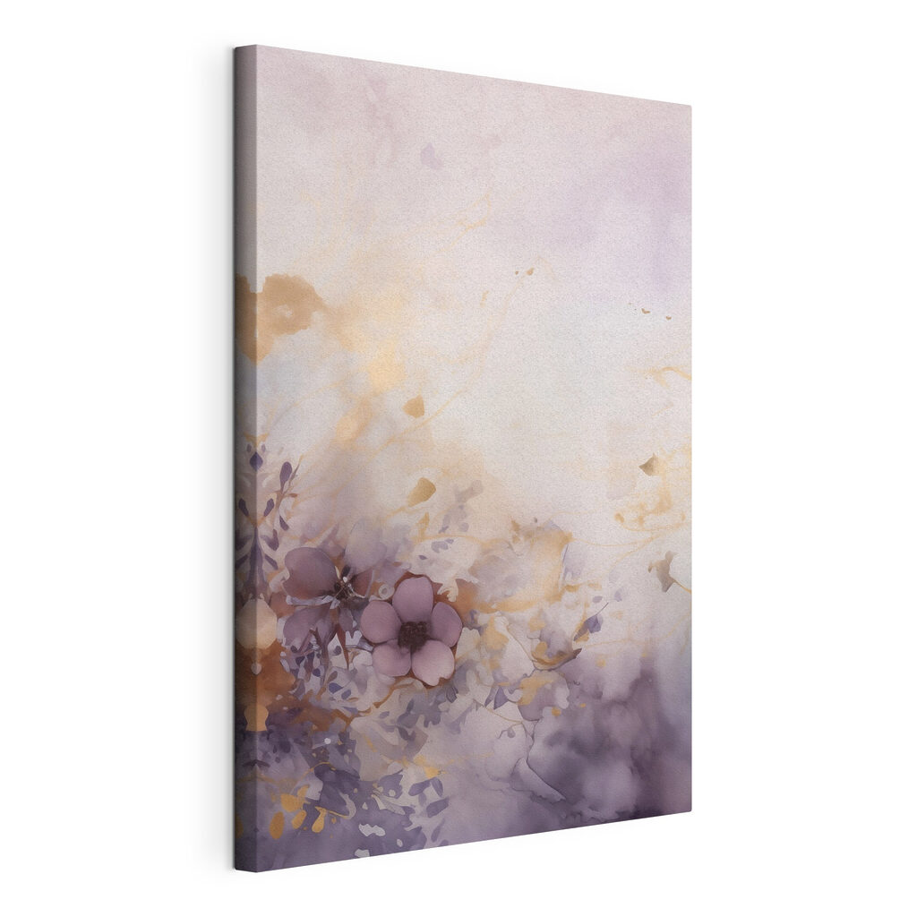 Schilderij van bloemen op een witte ondergrond, gespannen canvas met doorlopende rand