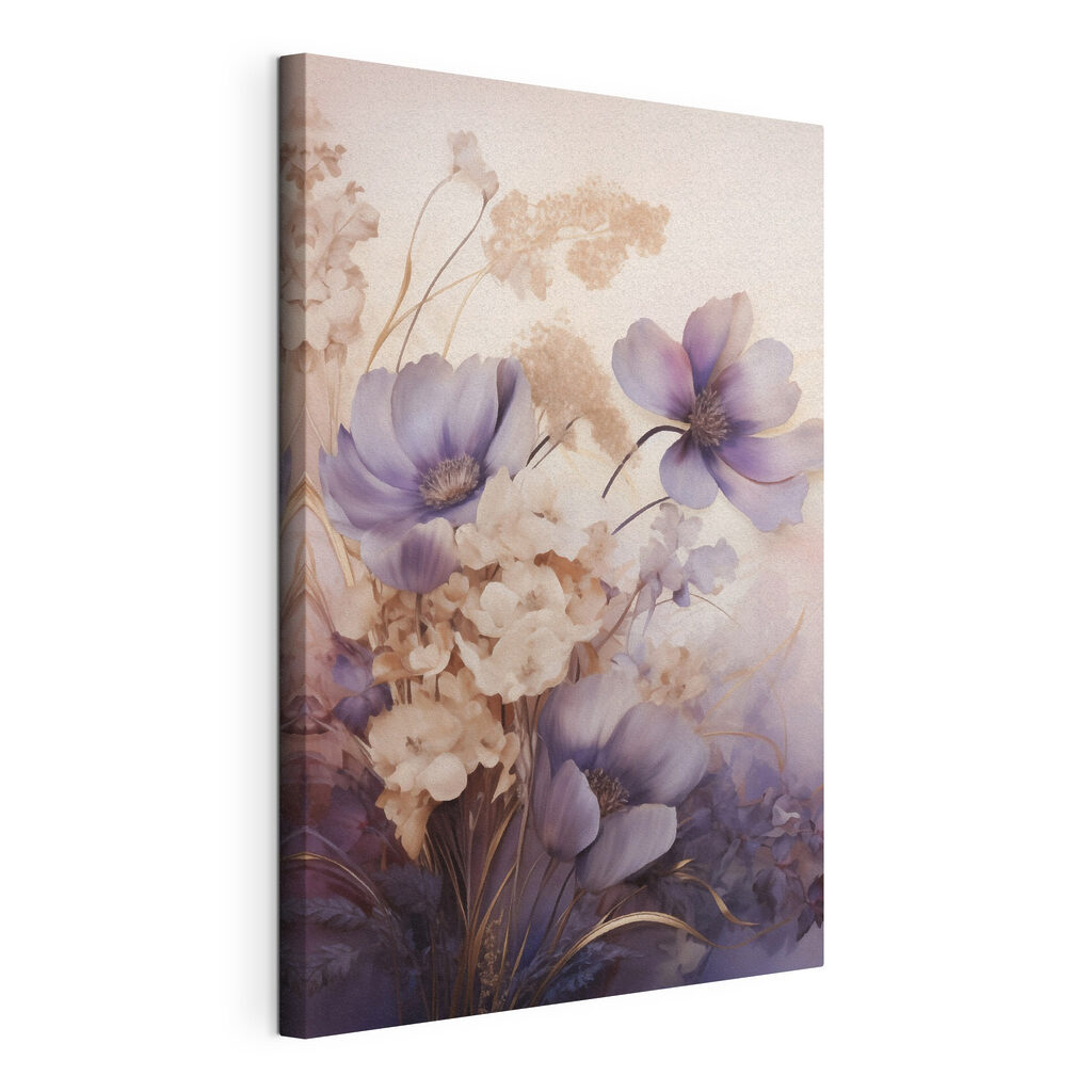 Verfijnde bloemen in zachte tinten, gespannen canvas met doorlopende rand