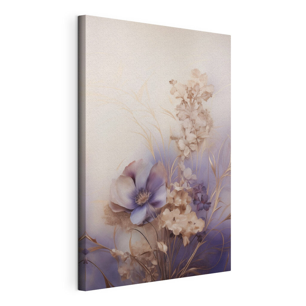Schilderij van bloemen op een witte achtergrond, gespannen canvas met doorlopende rand
