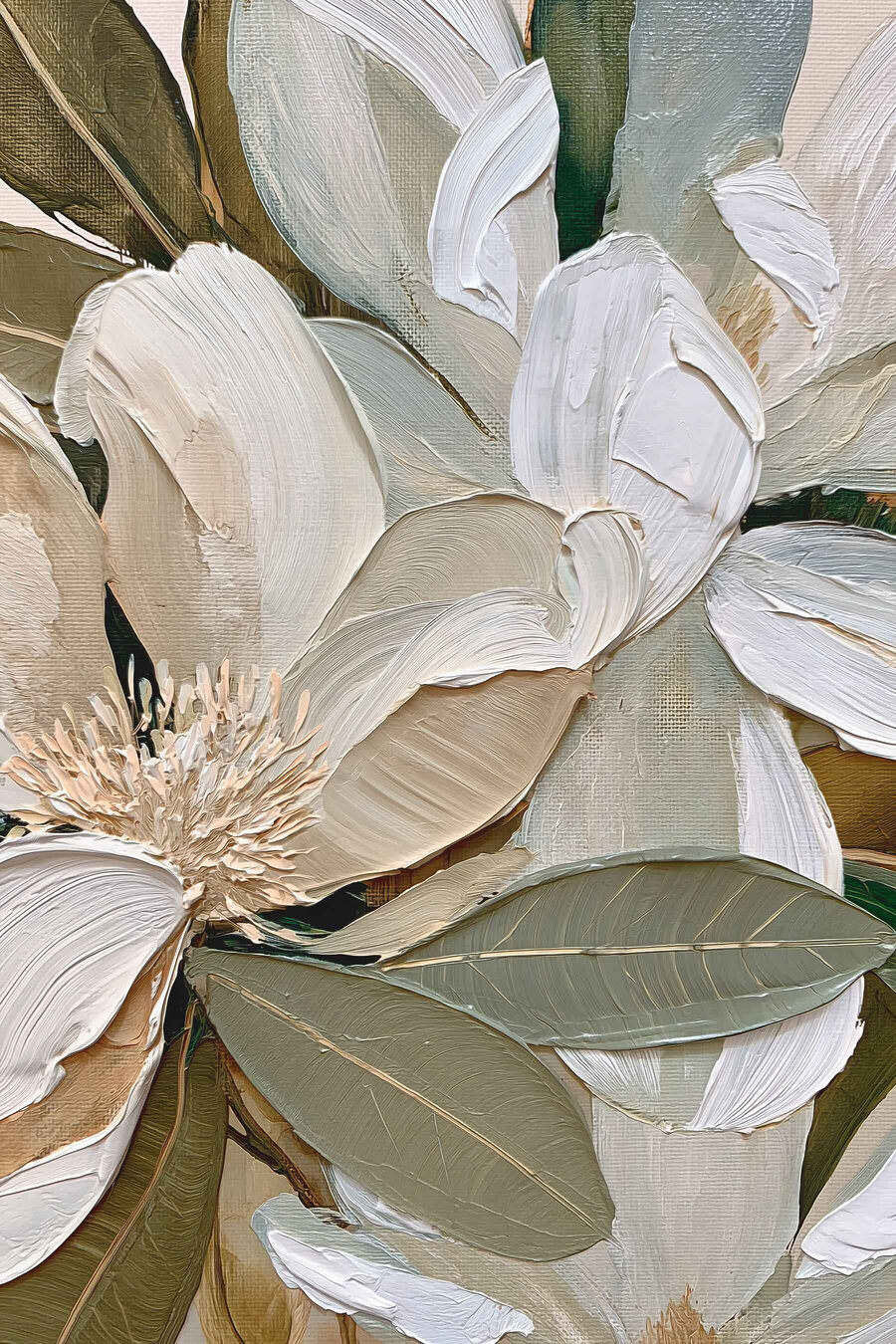 Witte bloesem tussen olijfblad — volledig ontwerp
