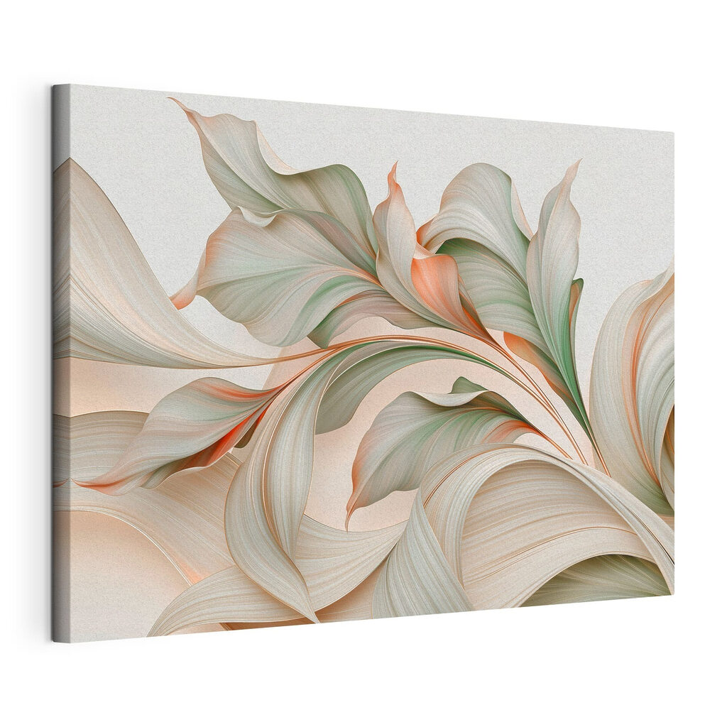 Golvend blad in pastelkleuren, gespannen canvas met doorlopende rand