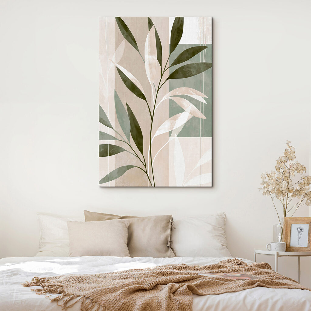 Witte twijgen naast olijfgroen — interieur 1