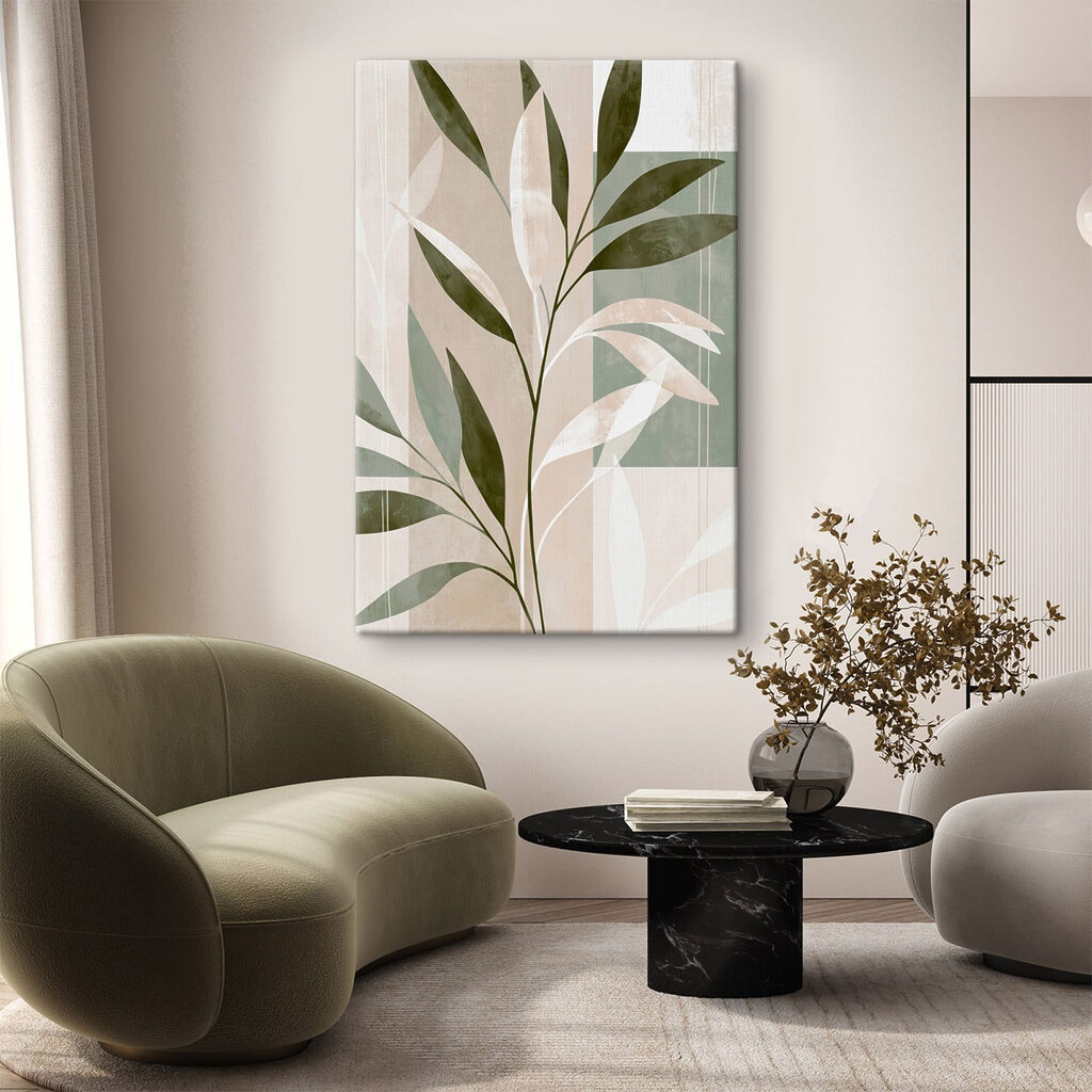 Witte twijgen naast olijfgroen — interieur 2