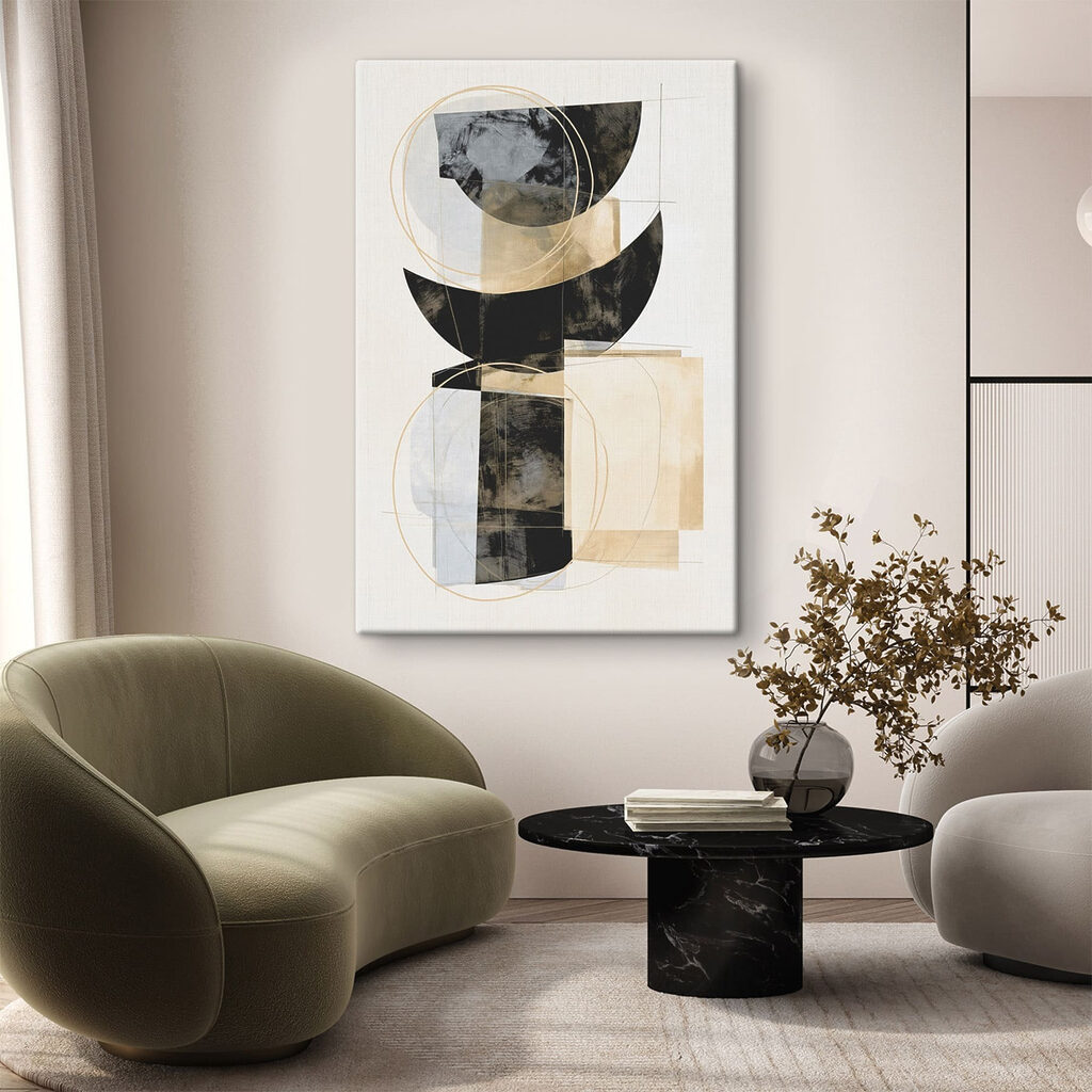Halve cirkels met goudlijnen — interieur 1