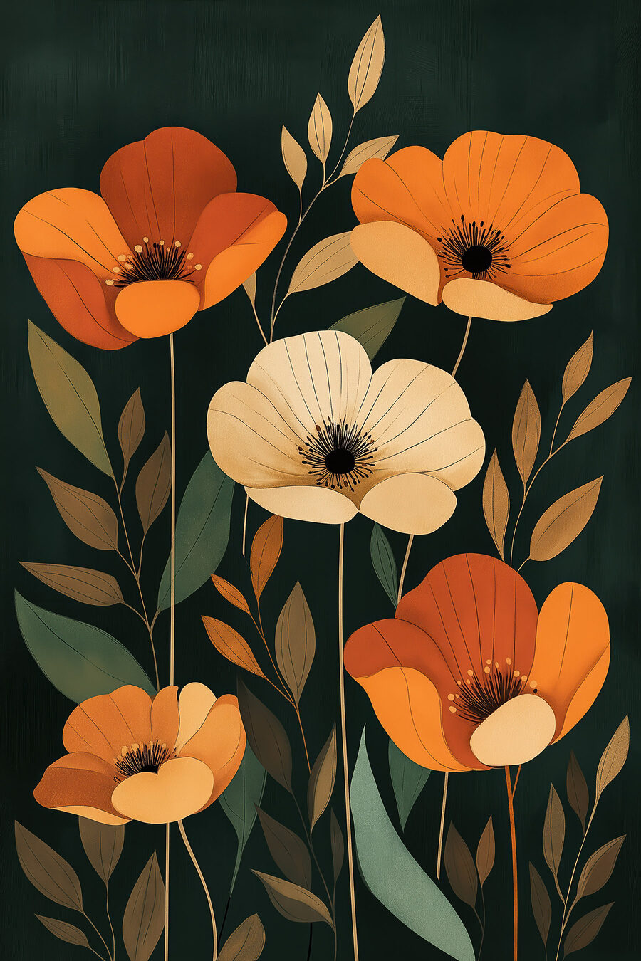 Schilderij van bloemen en bladeren — volledig ontwerp