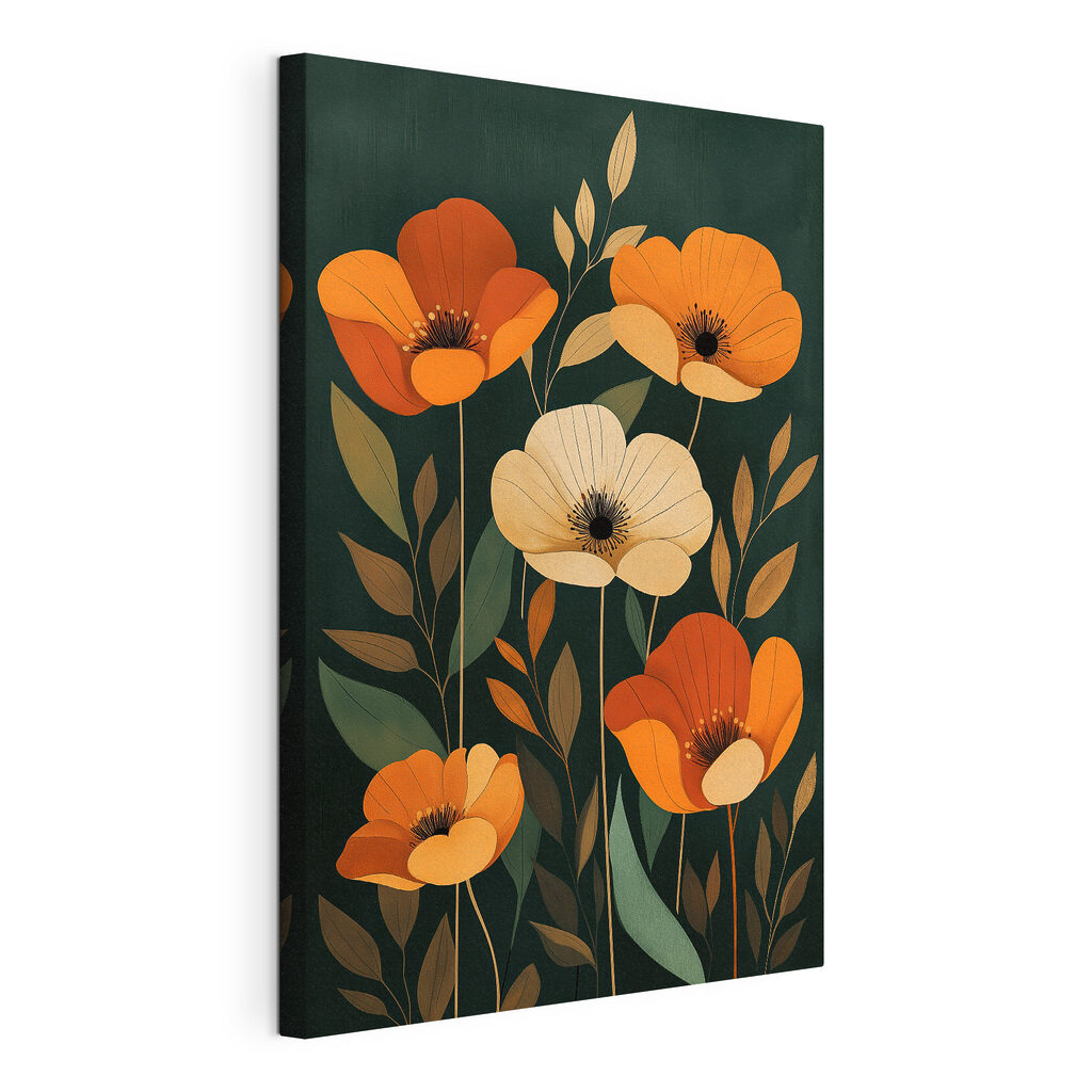 Schilderij van bloemen en bladeren, gespannen canvas met doorlopende rand