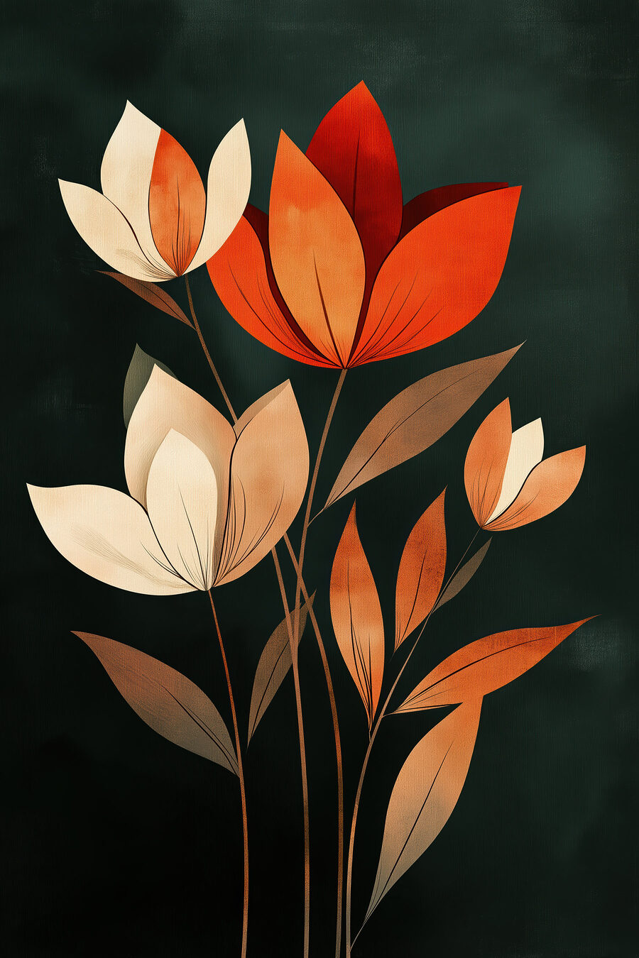 Schilderij van bloemen met bladeren — volledig ontwerp