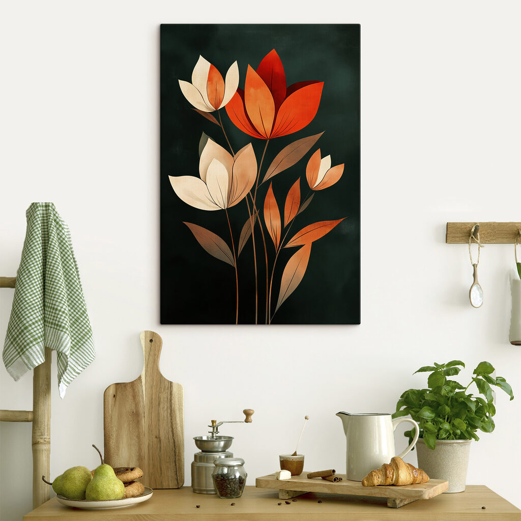 Schilderij van bloemen met bladeren — interieur 1