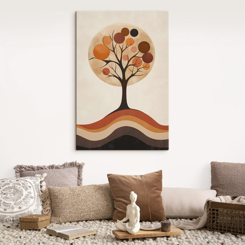 Boom met oranje cirkels en een bruin-witte cirkel — interieur 2