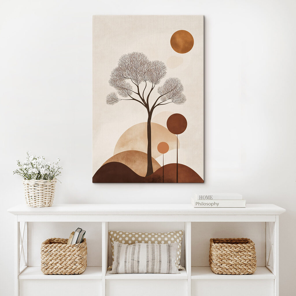 Boom met bruine cirkels en een witte achtergrond — interieur 1
