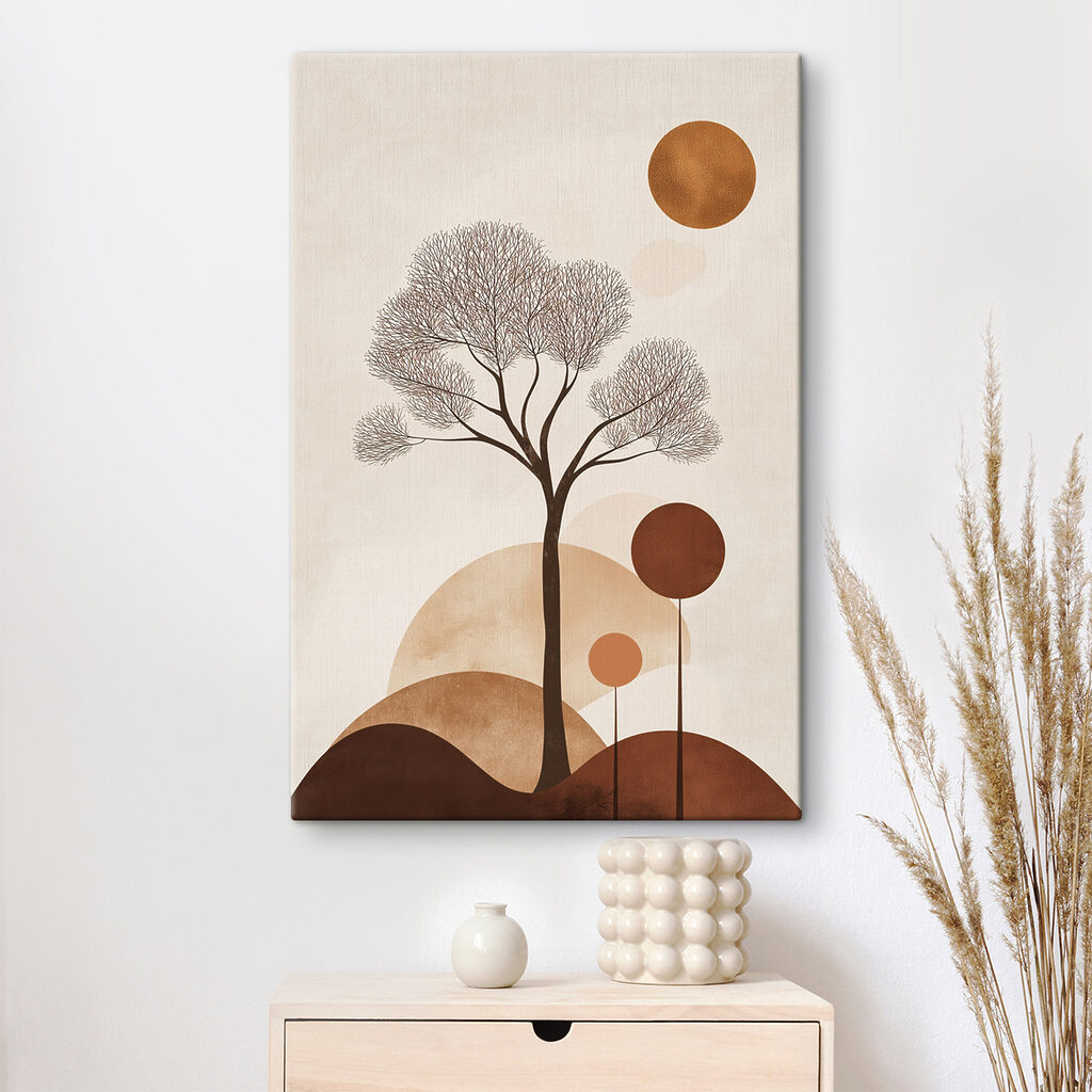 Boom met bruine cirkels en een witte achtergrond — interieur 2
