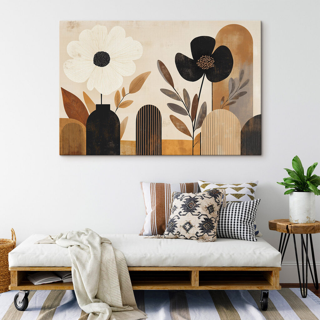 Zwartwitte bloemen voor boogvlakken — interieur 2