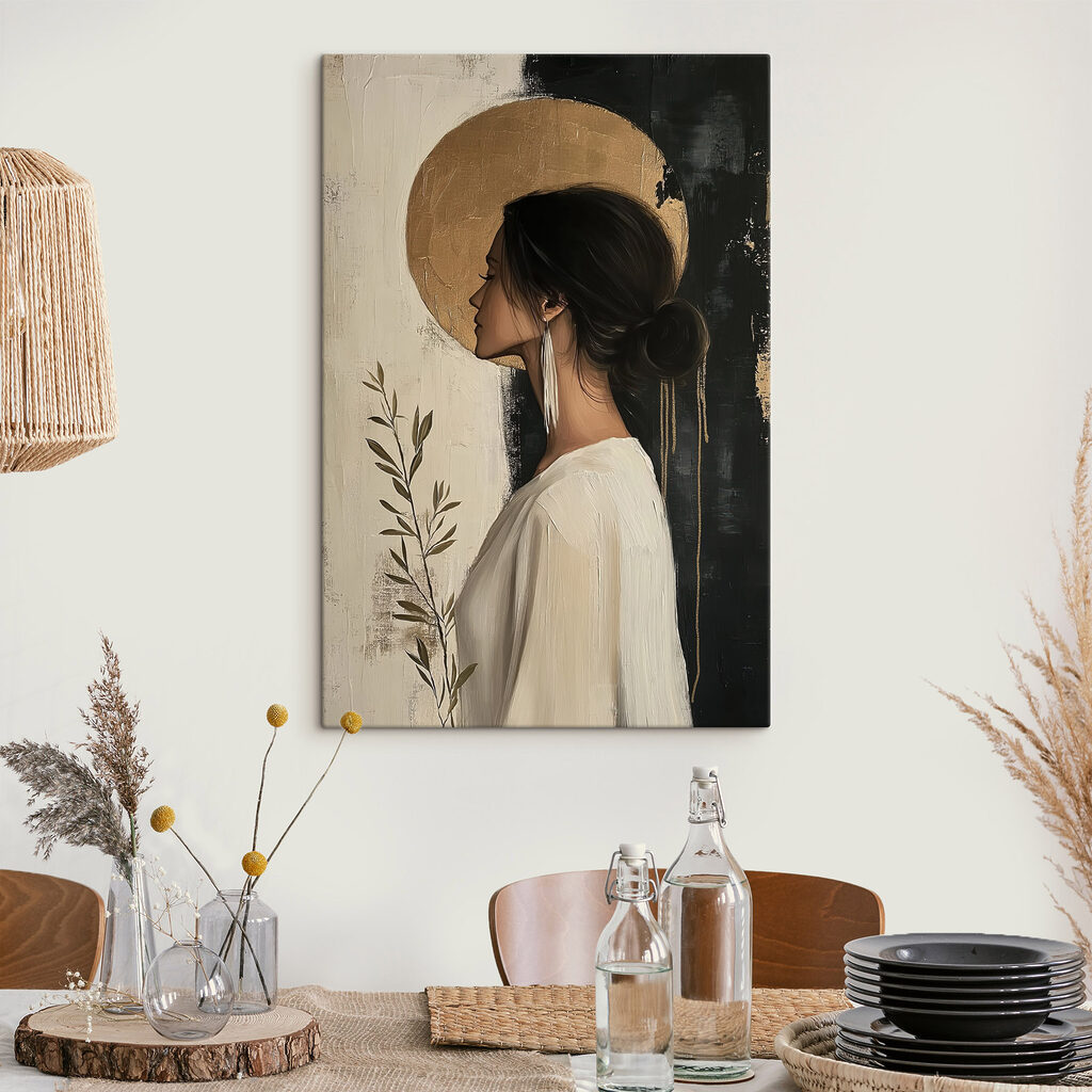 Vrouw in een witte jurk in een interieur