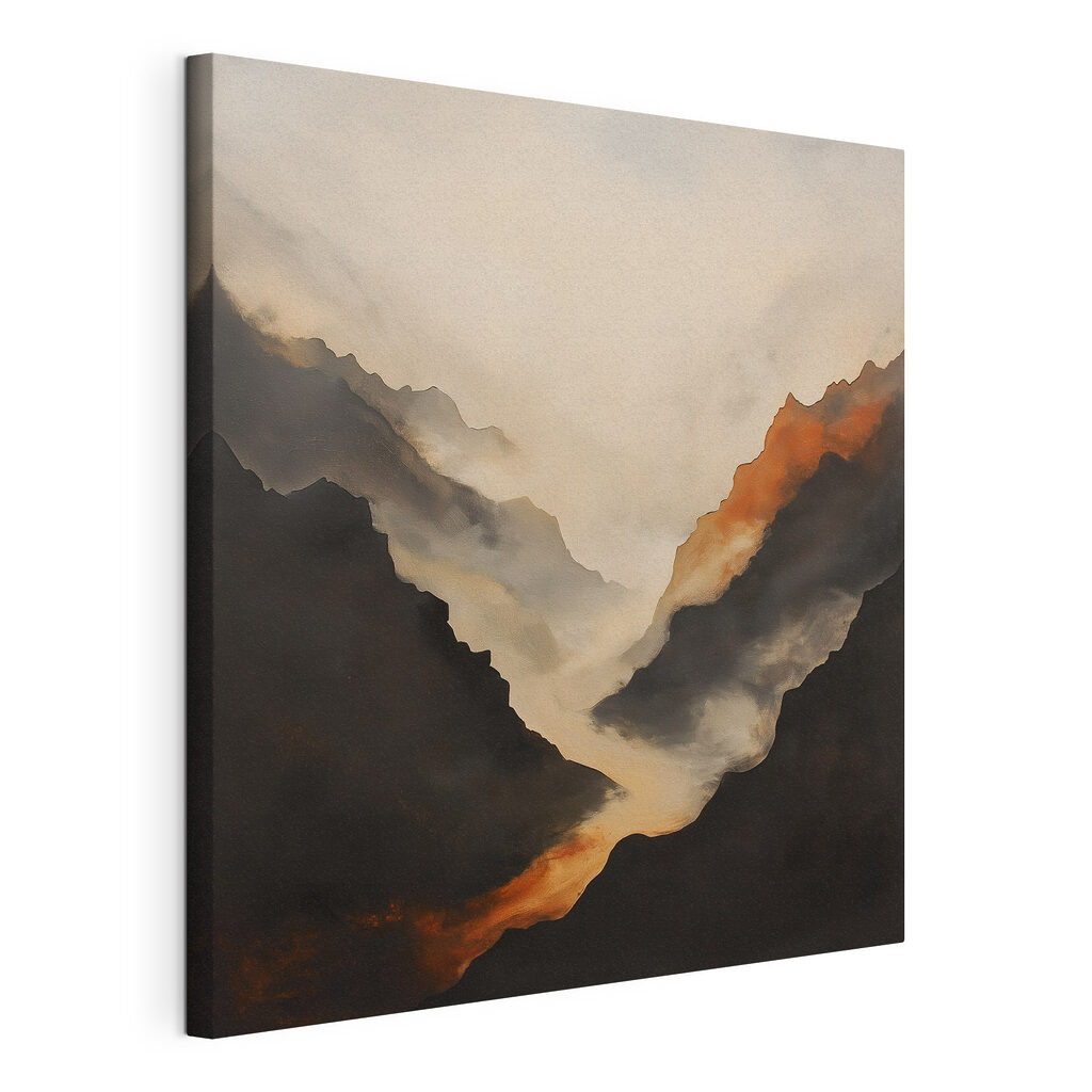 Bergketen met rook, gespannen canvas met doorlopende rand