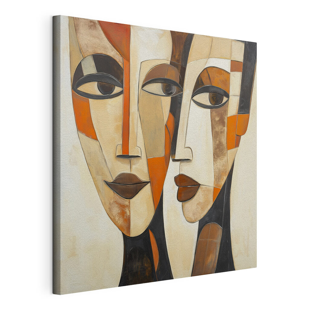 Schilderij van twee gezichten, gespannen canvas met doorlopende rand