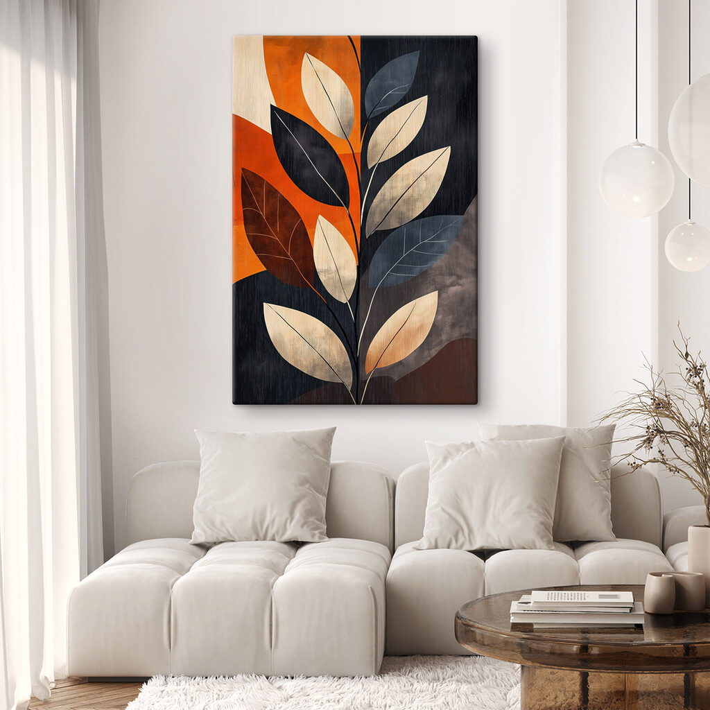Kunstwerk met een kleurrijk, abstract bladmotief — interieur 2