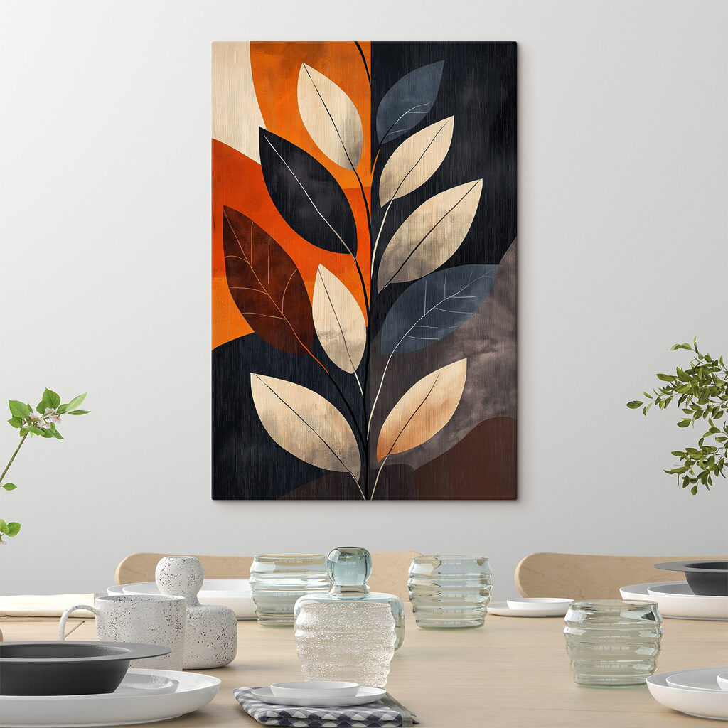Kunstwerk met een kleurrijk, abstract bladmotief — interieur 1