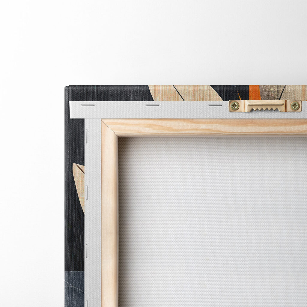 Kunstwerk met een kleurrijk, abstract bladmotief — achterkant
