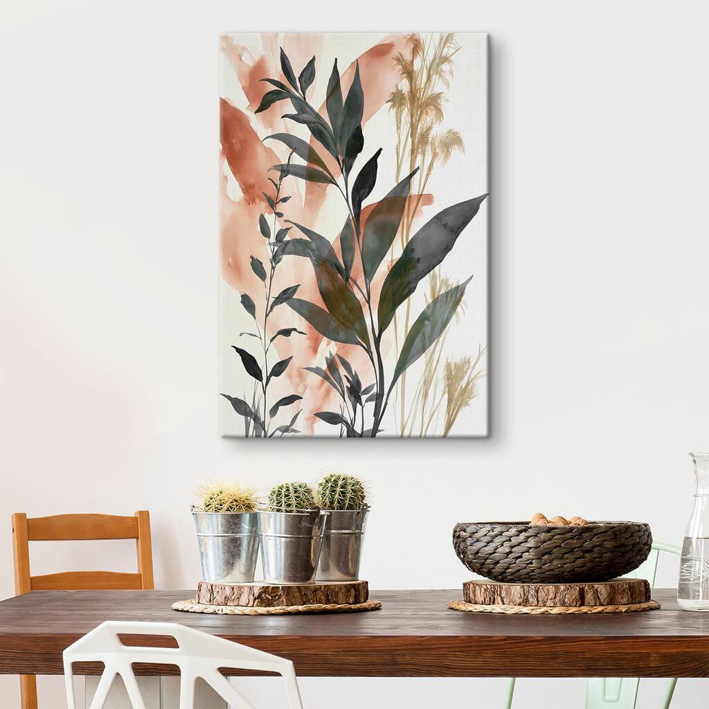 Groene twijgen naast terracotta — interieur 2