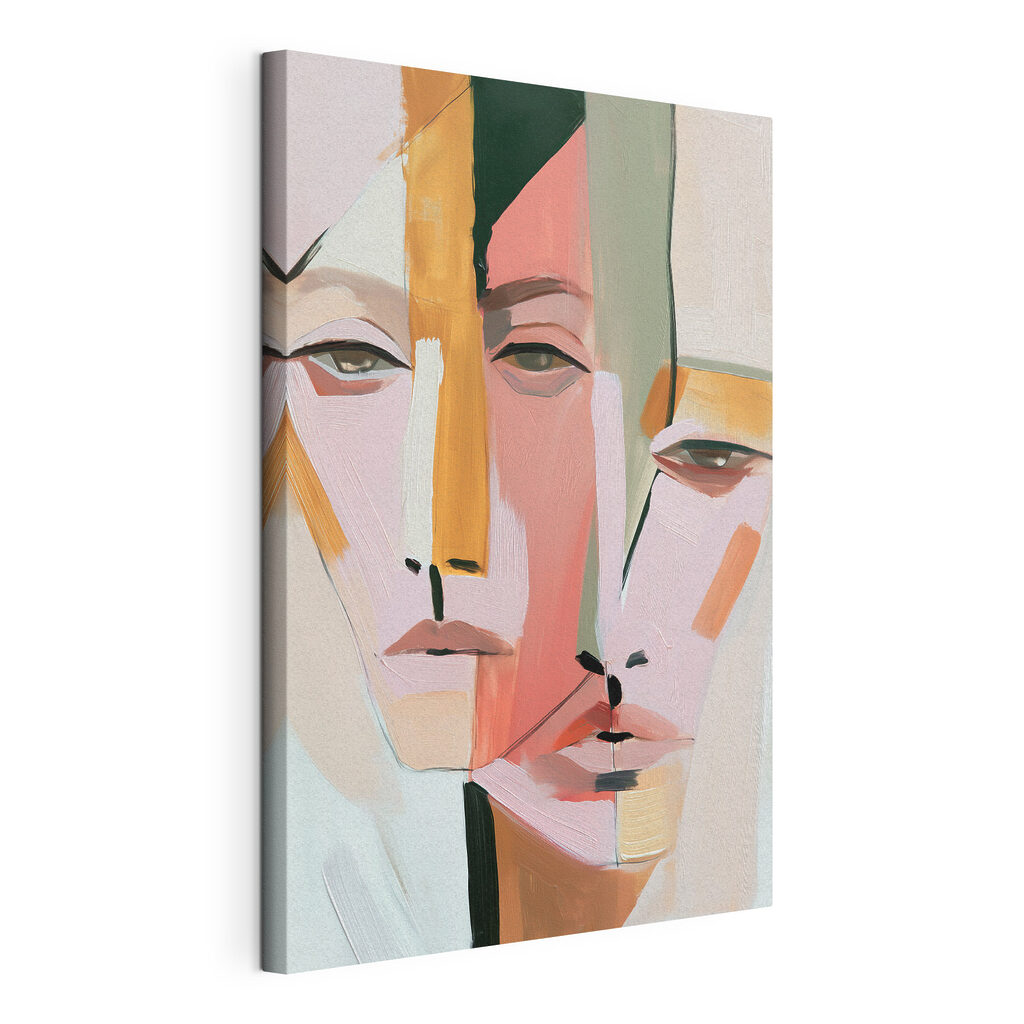 Twee gezichten in pastel, gespannen canvas met doorlopende rand
