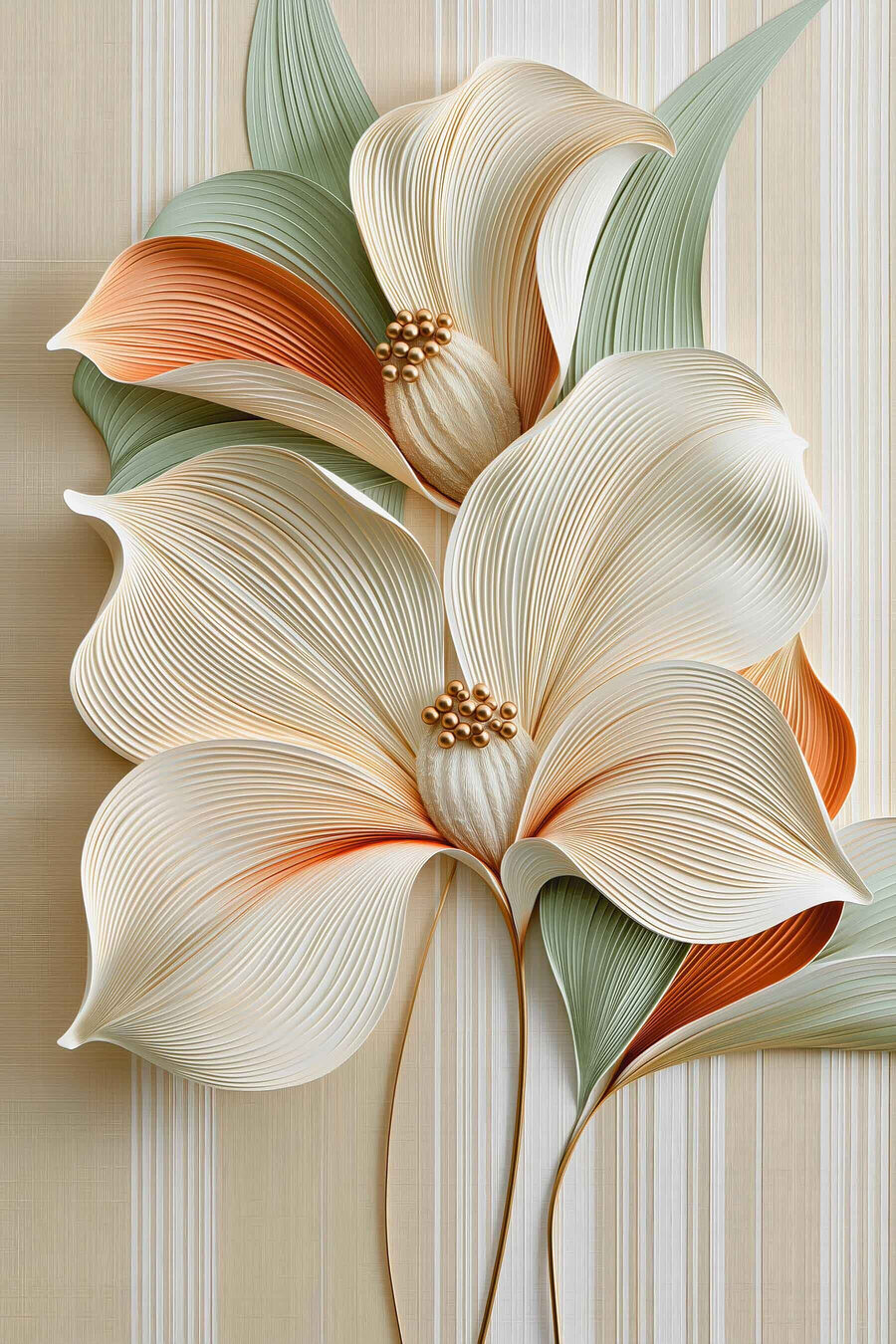 Witte bloemen met oranjeranden — volledig ontwerp