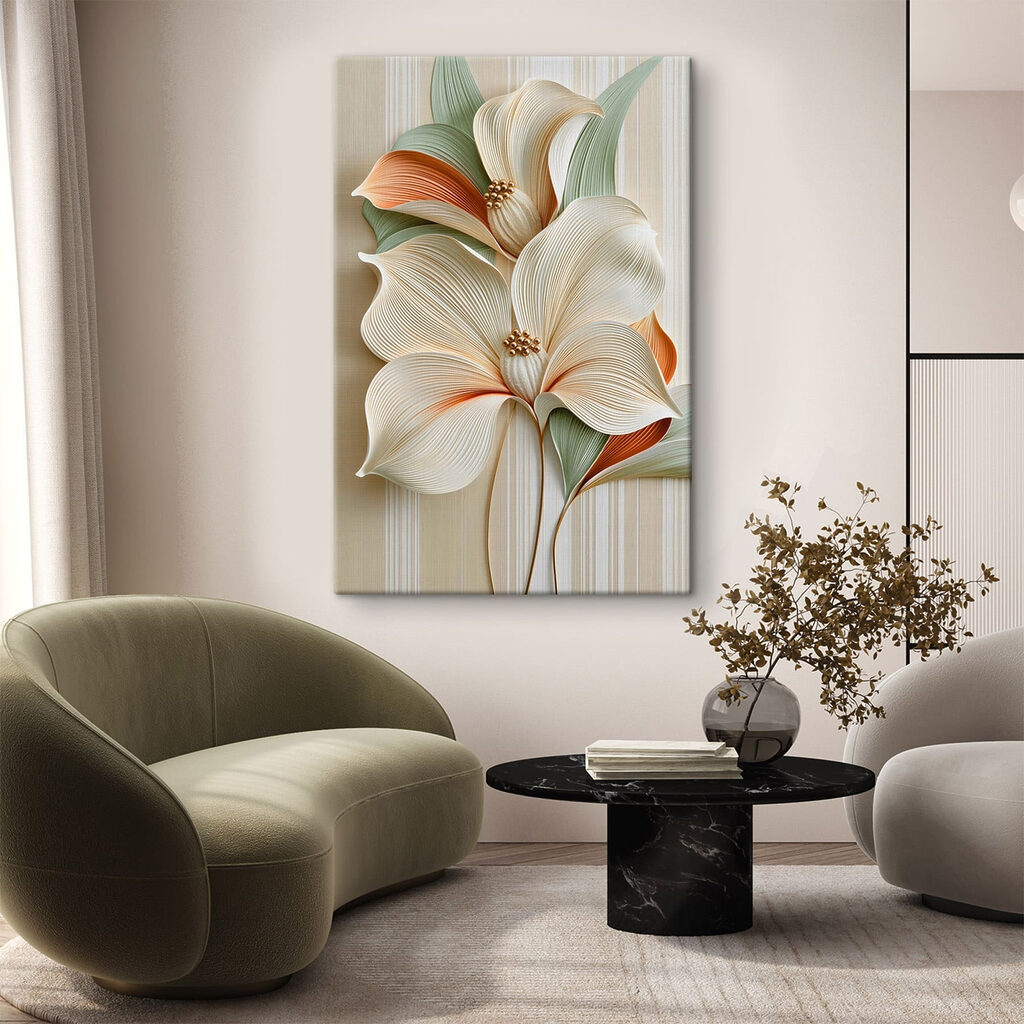 Witte bloemen met oranjeranden — interieur 2
