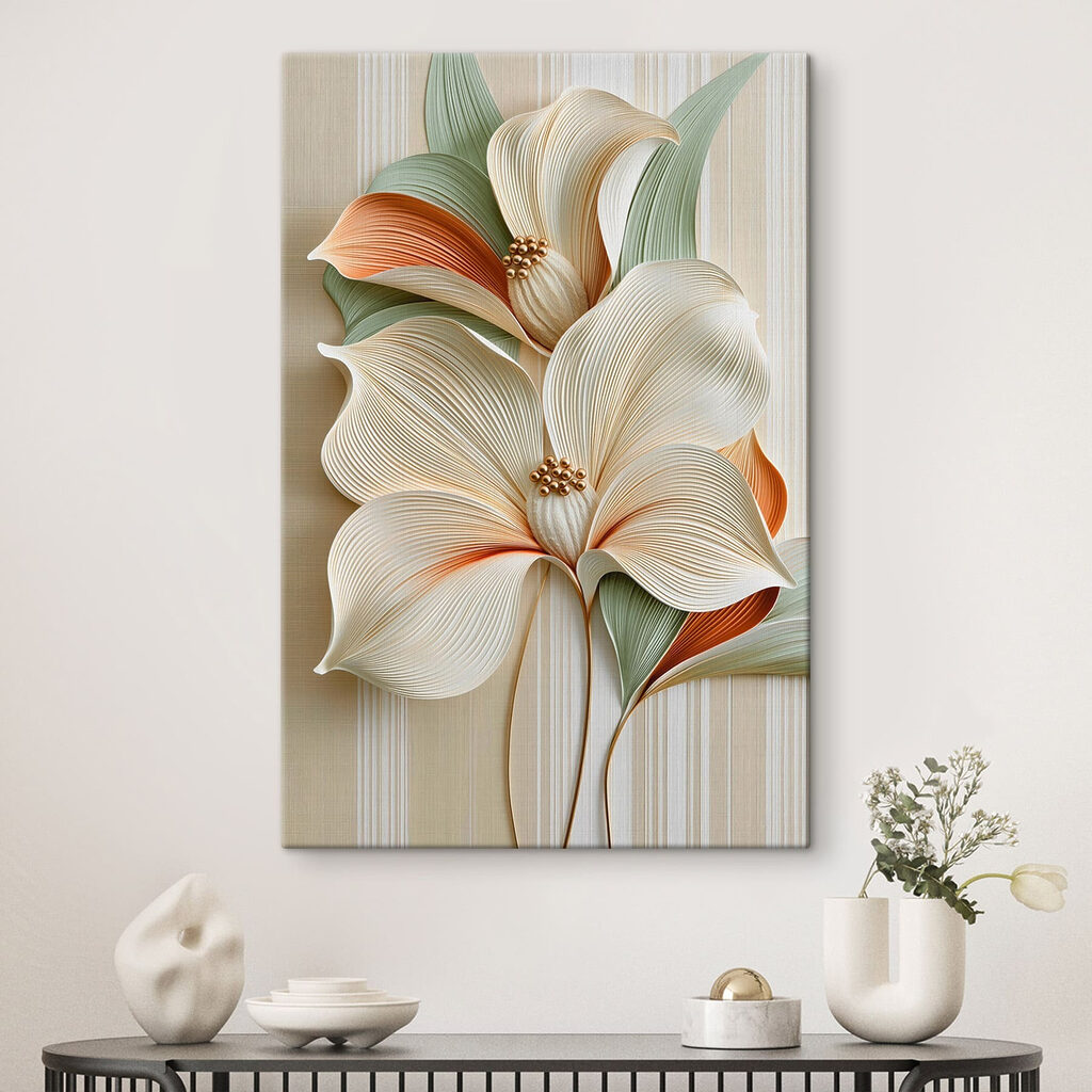 Witte bloemen met oranjeranden — interieur 3