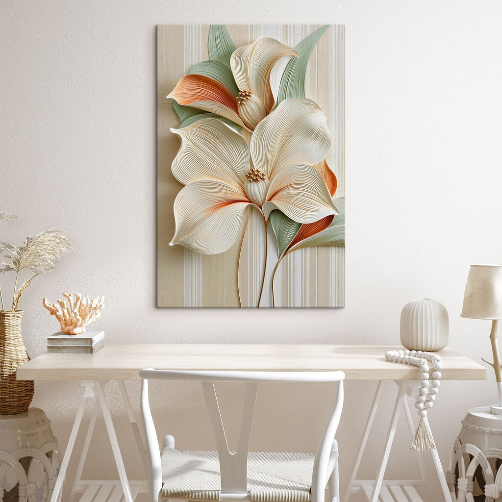 Witte bloemen met oranjeranden — interieur 1