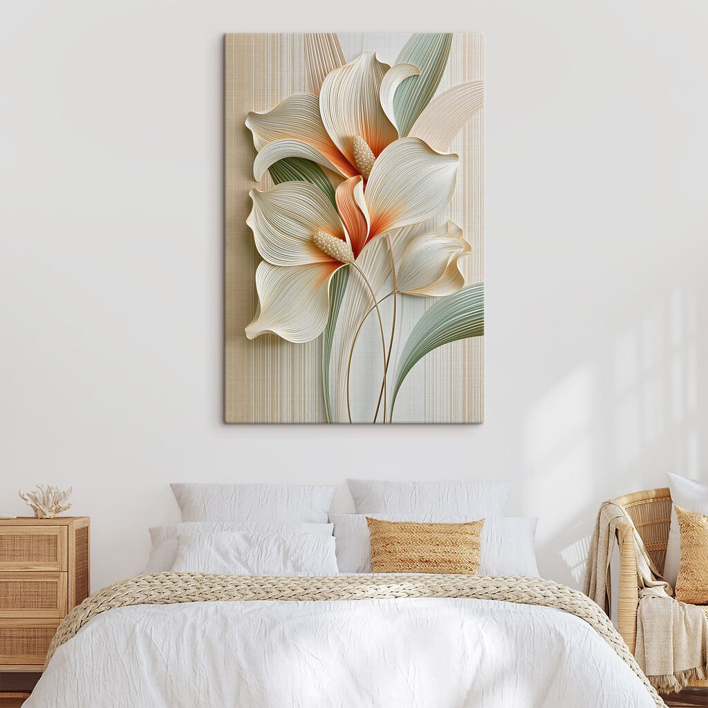 Roomwitte kelken langs groen — interieur 2