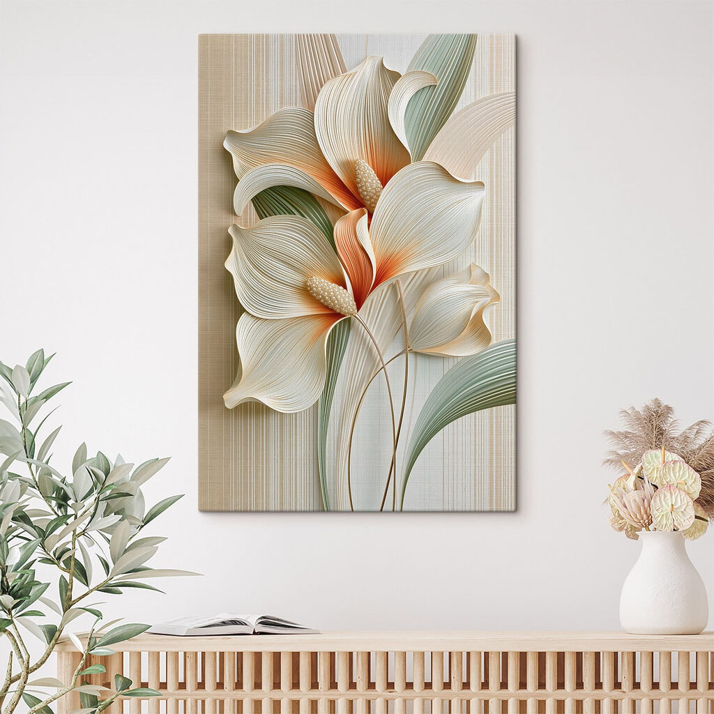 Roomwitte kelken langs groen — interieur 1
