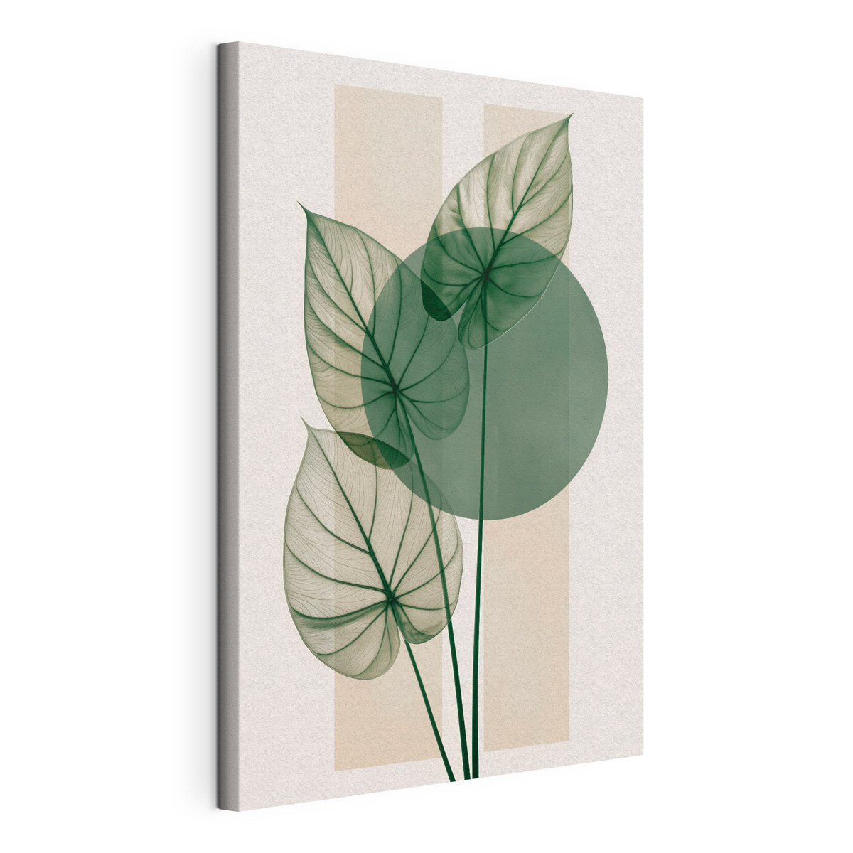 Abstracte voorstelling met fijne blaadjes, gespannen canvas met doorlopende rand