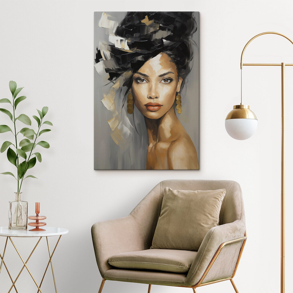 Vrouwenblik onder zwart kapsel — interieur 2