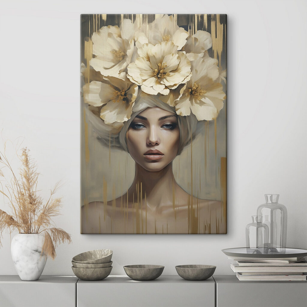 Vrouw onder witte bloemenkroon — interieur 1