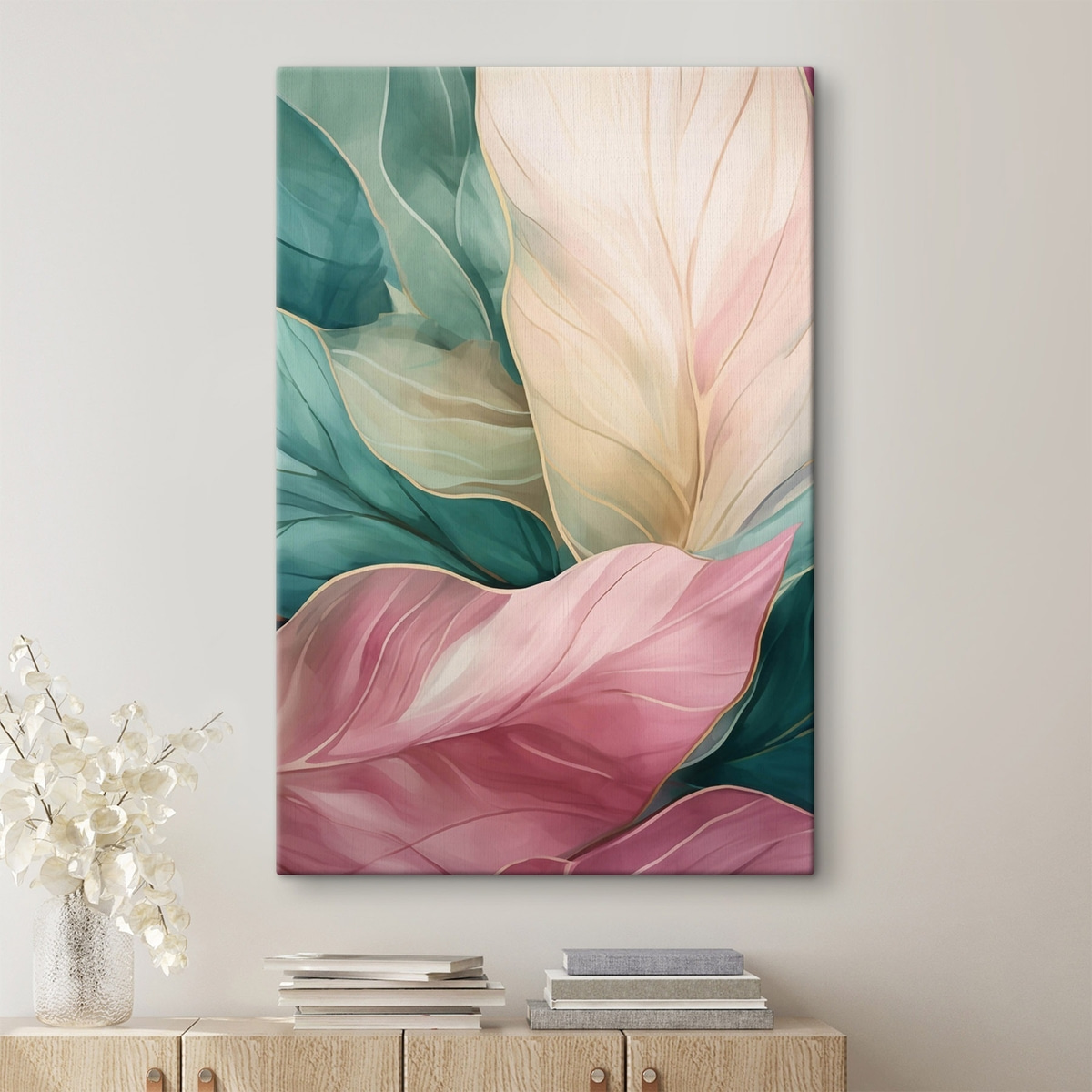 Smaragdgroene en roze tropische bladeren — interieur 2