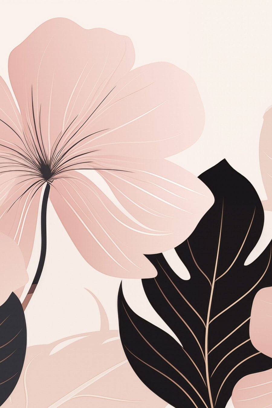 Roze bloem met een blad met zwarte accenten — volledig ontwerp