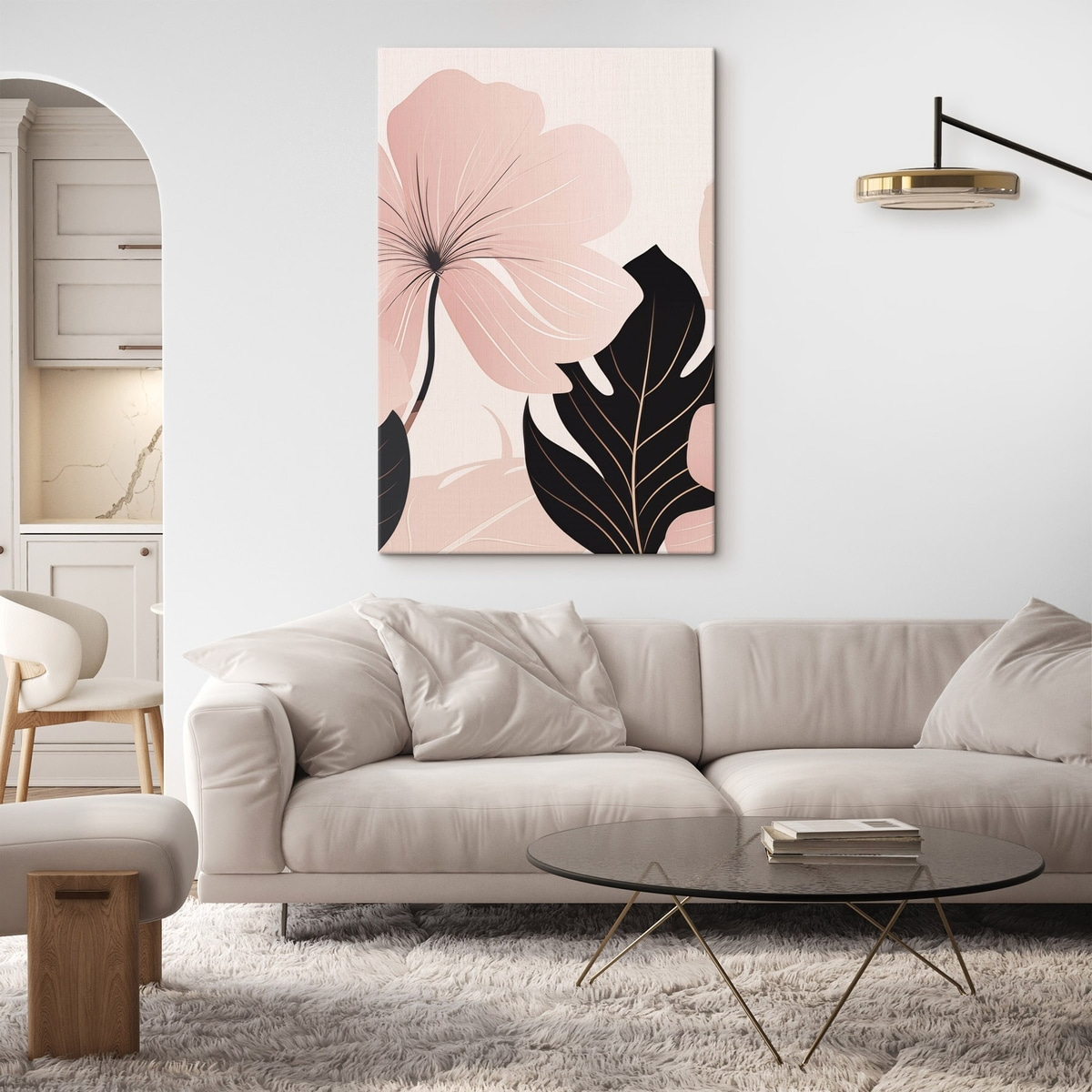 Roze bloem met een blad met zwarte accenten — interieur 2