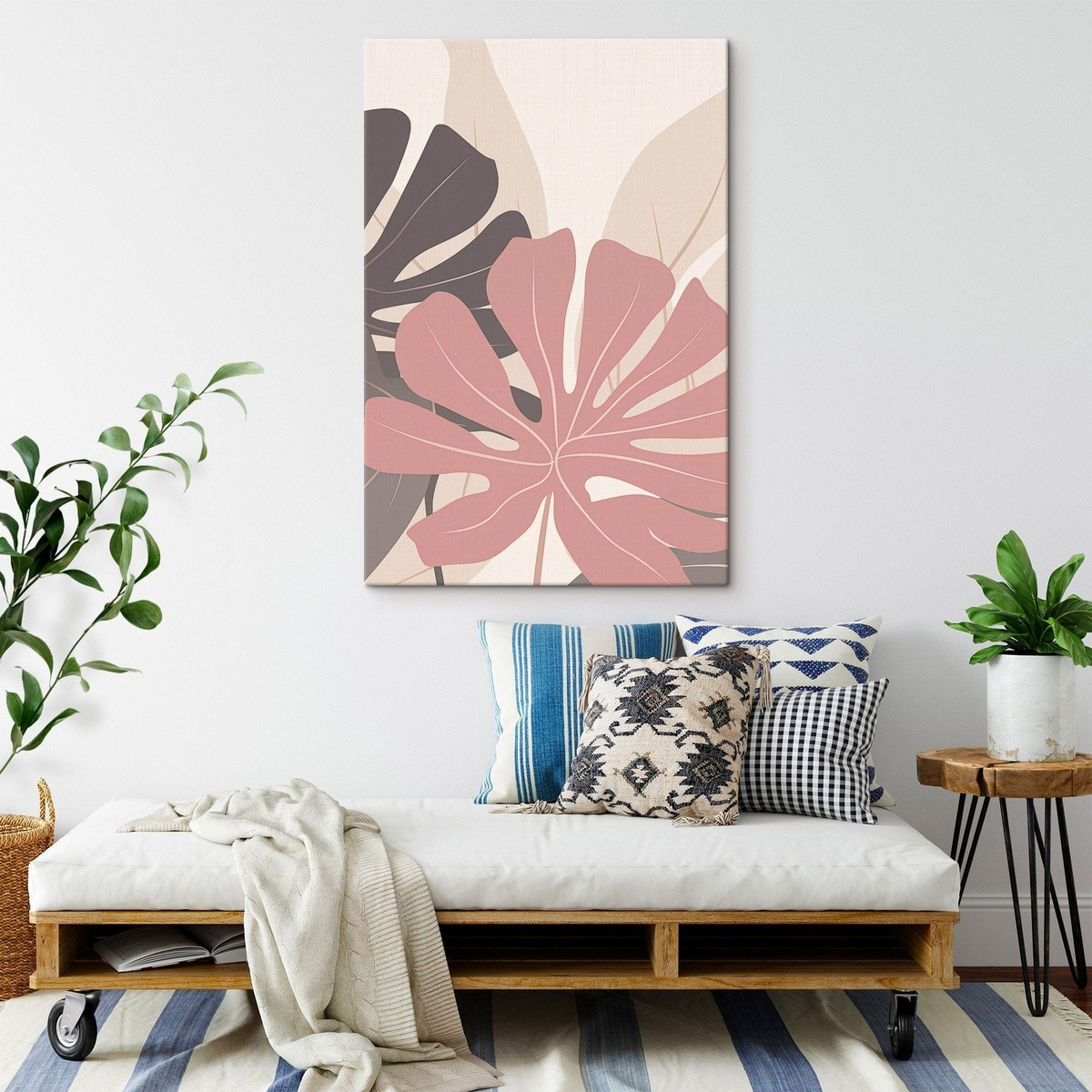 Roze en grijze tropische bladeren — interieur 2