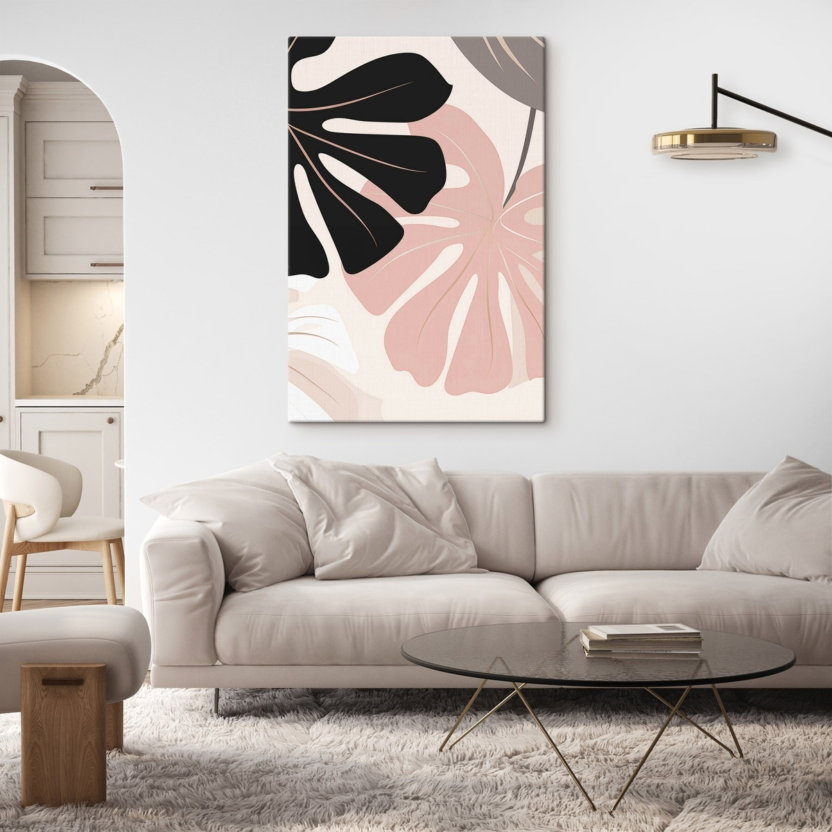 Grafische kunst met Monstera-bladeren — interieur 1
