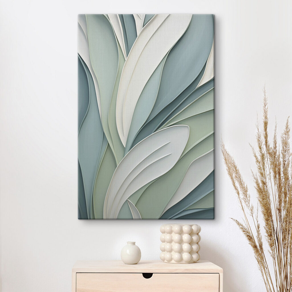 Lichtgroene bladranden in lagen — interieur 1