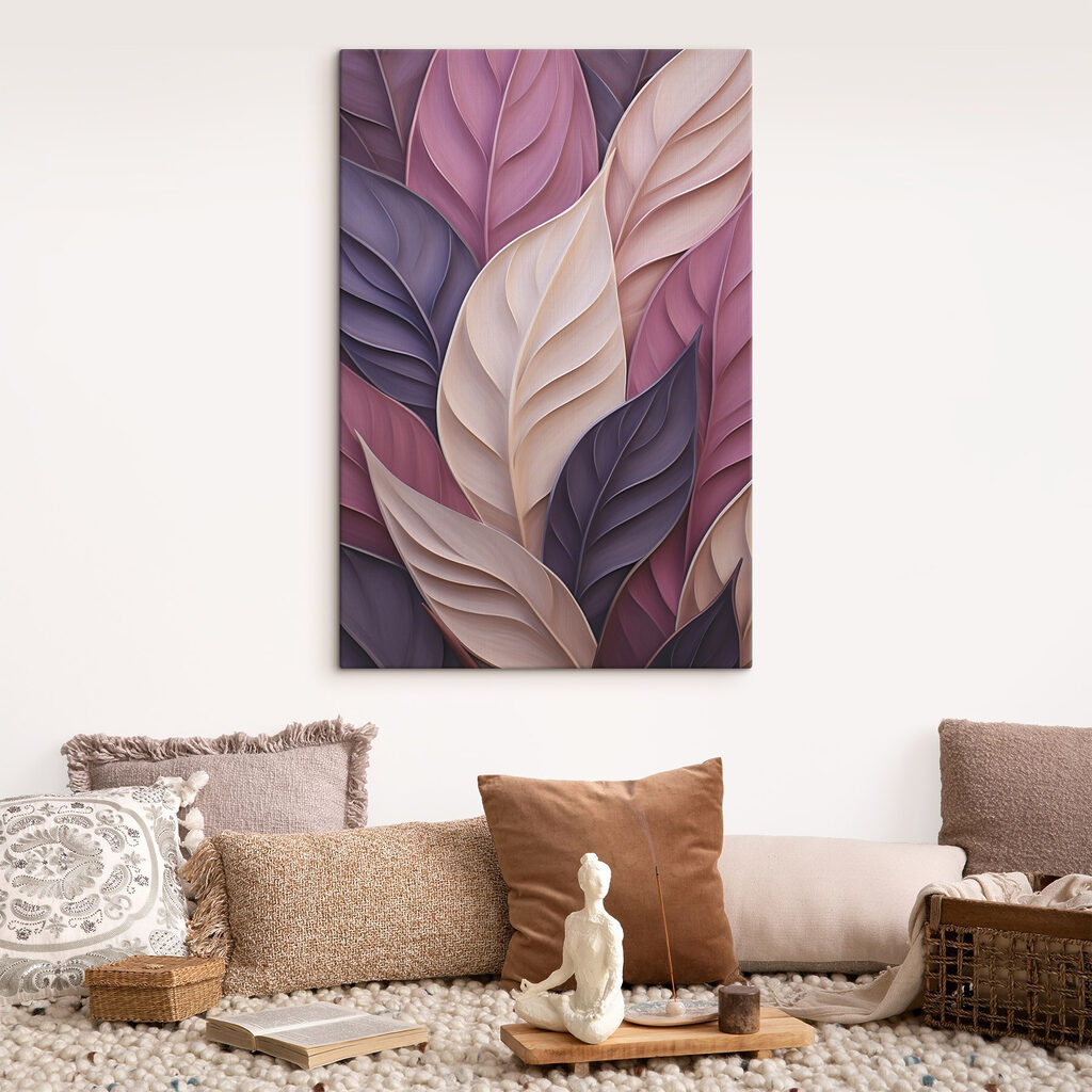 Paarse bladribbels naast crème — interieur 2