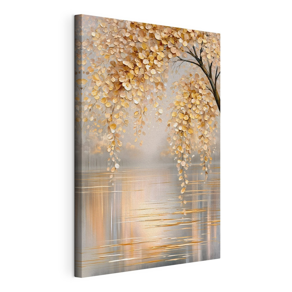 Gouden tak boven water, gespannen canvas met doorlopende rand